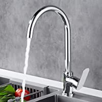 Hoomtaook Grifo de Cocina Fregadero Palanca Única 360° Giratorio Latón Cromado Grifo de Agua Fría y Caliente Adaptador 3…